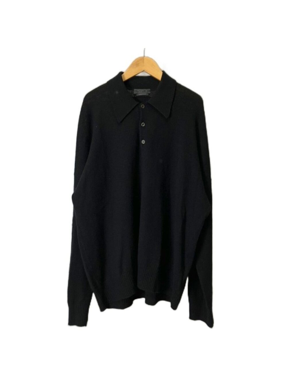 Prada Cashmere Triangle Logo Polo Shirt Knit Sweater Long Sleeve 50 Black